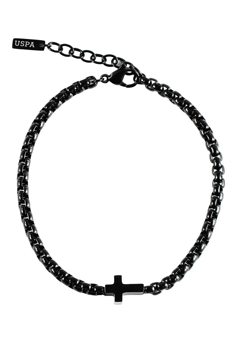 Bratara din otel inoxidabil cu talisman cruce, Negru
