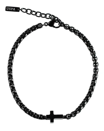 Bratara din otel inoxidabil cu talisman cruce, Negru