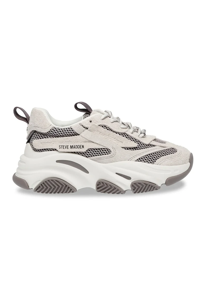 Pantofi sport cu insertii de plasa Possession-E, Alb fildes/Gri inchis