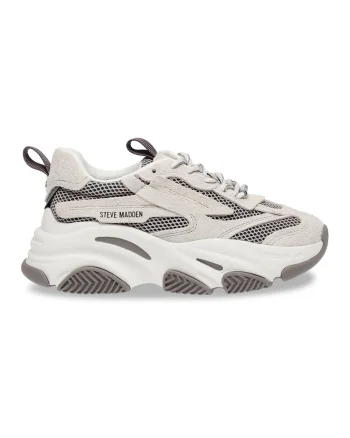 Pantofi sport cu insertii de plasa Possession-E, Alb fildes/Gri inchis