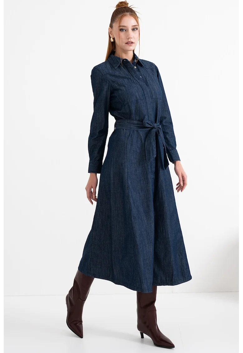 Rochie midi de denim, Albastru inchis