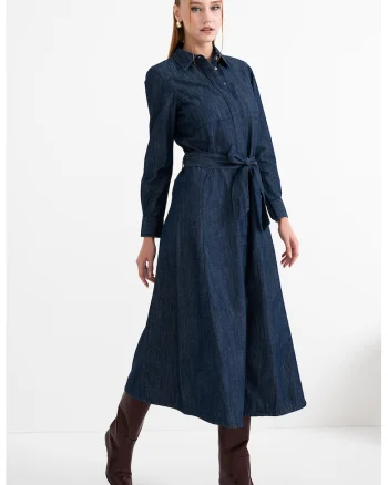 Rochie midi de denim, Albastru inchis