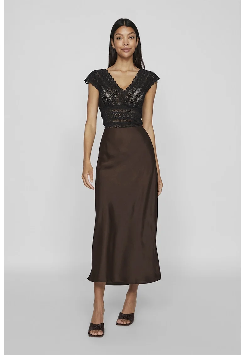 Fusta midi din satin Ellette, Maro inchis