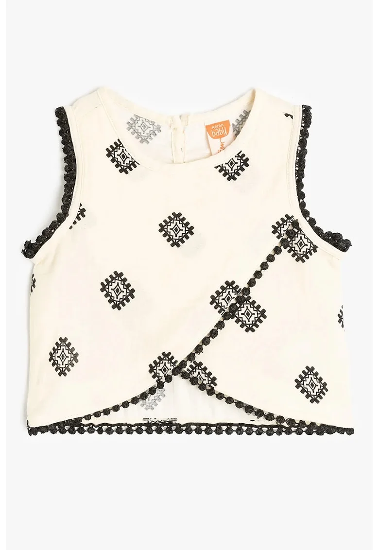 Bluza cu imprimeu grafic, fara maneci, Alb fildes/Negru