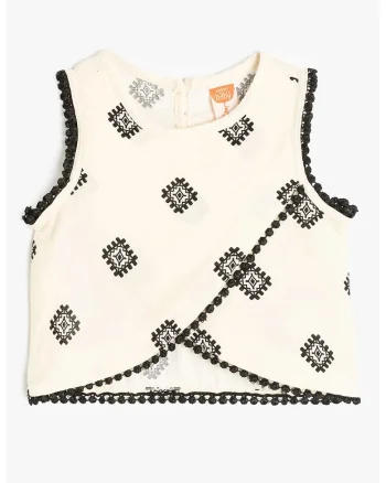 Bluza cu imprimeu grafic, fara maneci, Alb fildes/Negru