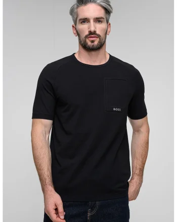 Tricou cu logo si decolteu rotund, Negru
