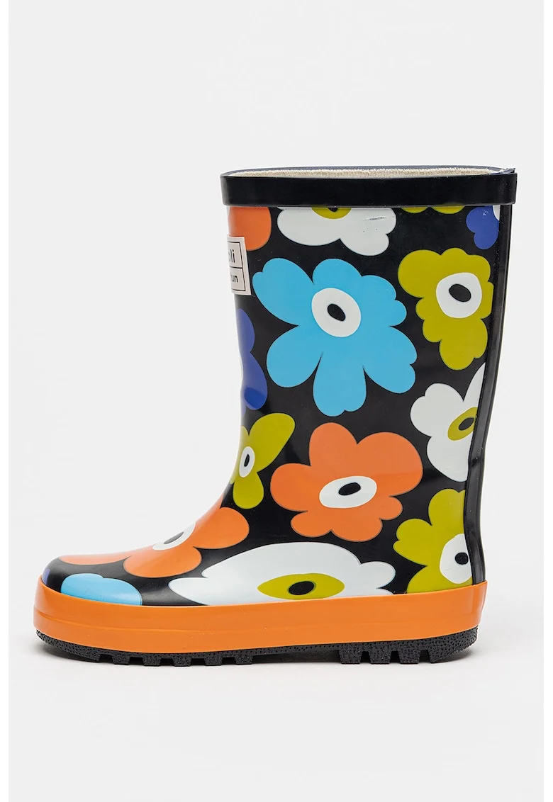 Cizme de ploaie cu design floral, Rosu/Negru/Violet