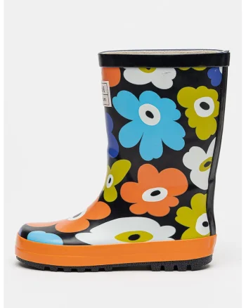 Cizme de ploaie cu design floral, Rosu/Negru/Violet