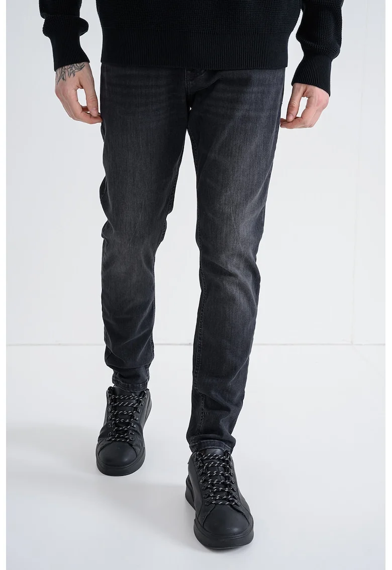 Blugi slim fit cu aspect decolorat, Gri inchis