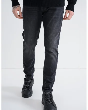 Blugi slim fit cu aspect decolorat, Gri inchis