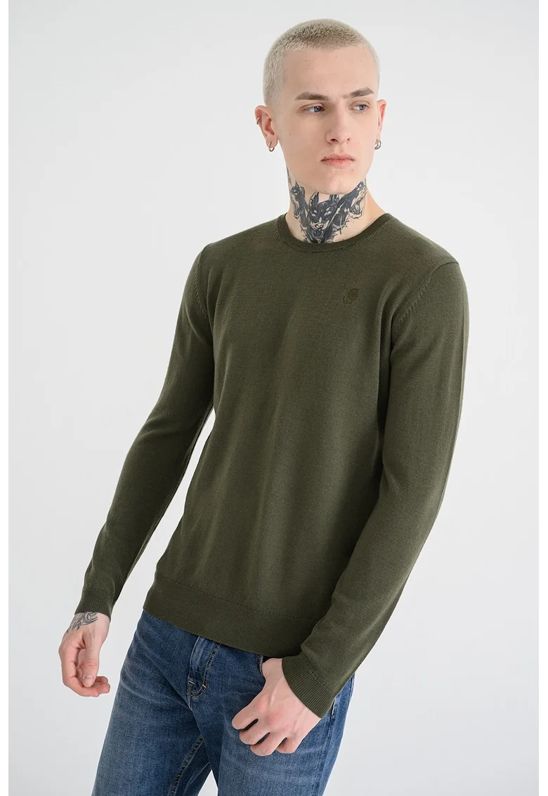 Pulover din lana cu decolteu rotund, Verde sparanghel