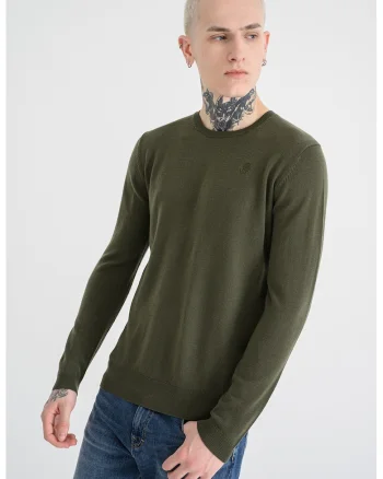 Pulover din lana cu decolteu rotund, Verde sparanghel