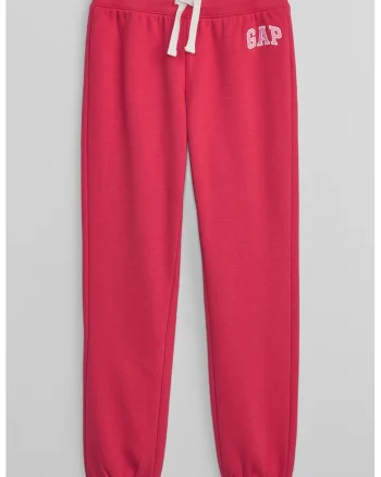 Pantaloni de trening din bumbac cu snur, Coral/Alb optic