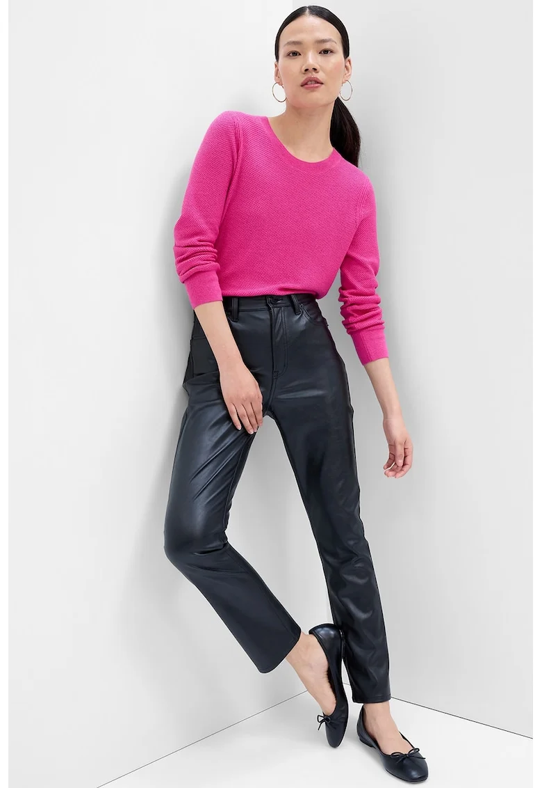 Pulover uni cu decolteu rotund, Fucsia
