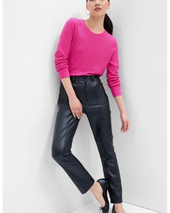 Pulover uni cu decolteu rotund, Fucsia