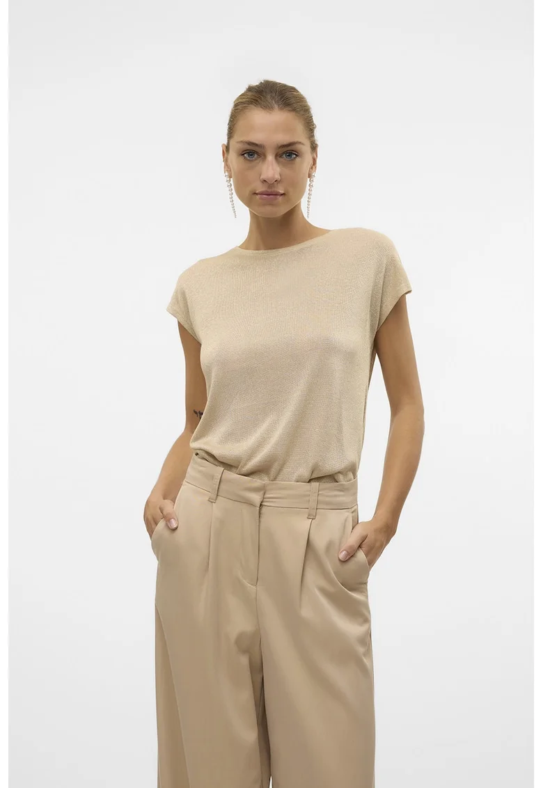 Tricou cu insertii din lurex, Bej/Argintiu