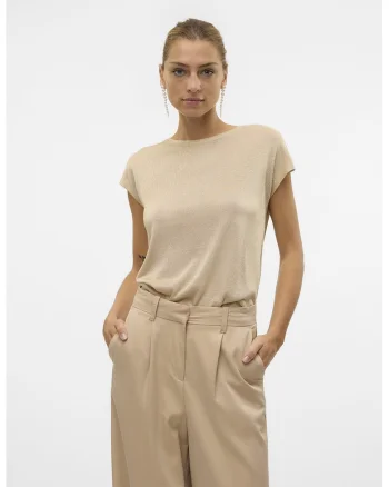 Tricou cu insertii din lurex, Bej/Argintiu