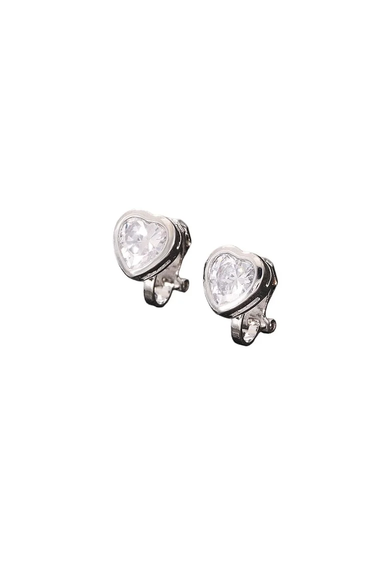 Cercei argintii, cu clips, forma de inima cu pietre din zirconiu, Ionas C5,