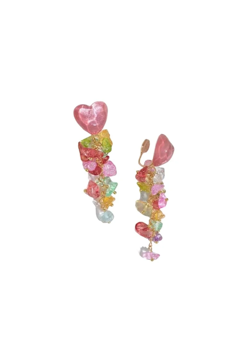 Cercei aurii, cu clips si cristale multicolore, Eleanor C4,