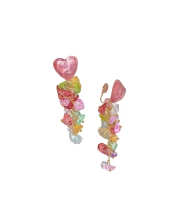 Cercei aurii, cu clips si cristale multicolore, Eleanor C4,