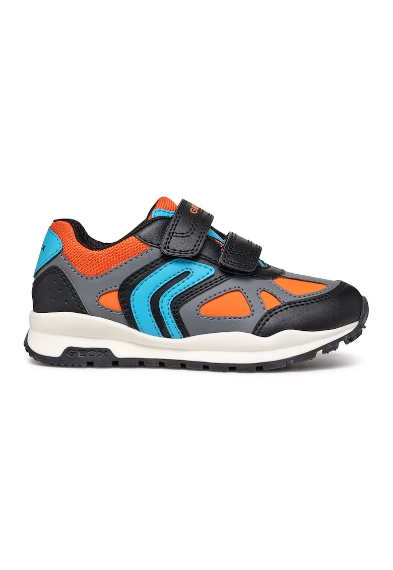 Pantofi sport cu model colorblock si velcro, Albastru pastel/Negru/Portocaliu mandarina