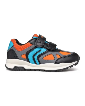 Pantofi sport cu model colorblock si velcro, Albastru pastel/Negru/Portocaliu mandarina