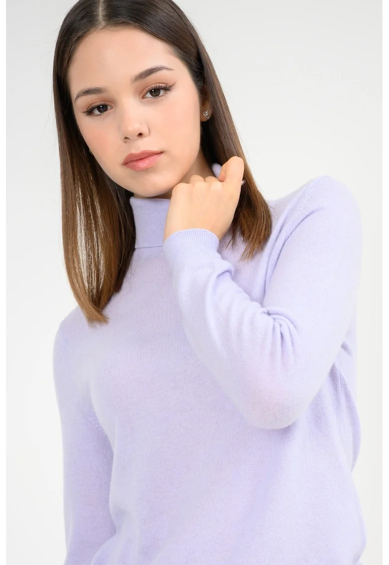 Pulover de lana virgina cu guler inalt, Albastru pastel