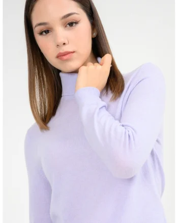 Pulover de lana virgina cu guler inalt, Albastru pastel