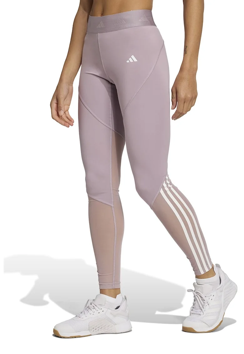 Colanti cu talie inalta si segmente semi-transparente pentru fitness, Alb/Roz pastel