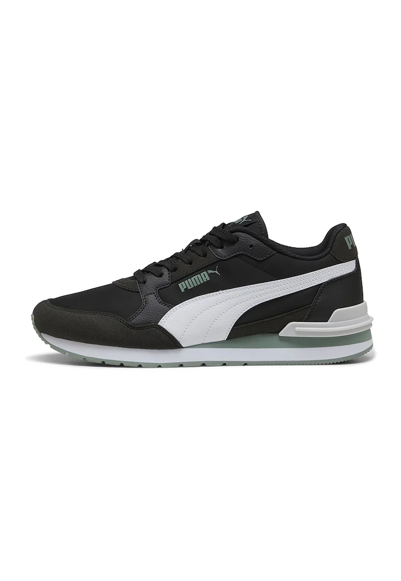 Pantofi sport ST Runner v4 NL din material textil cu insertii de piele ecologica, Negru stins/Verde pal