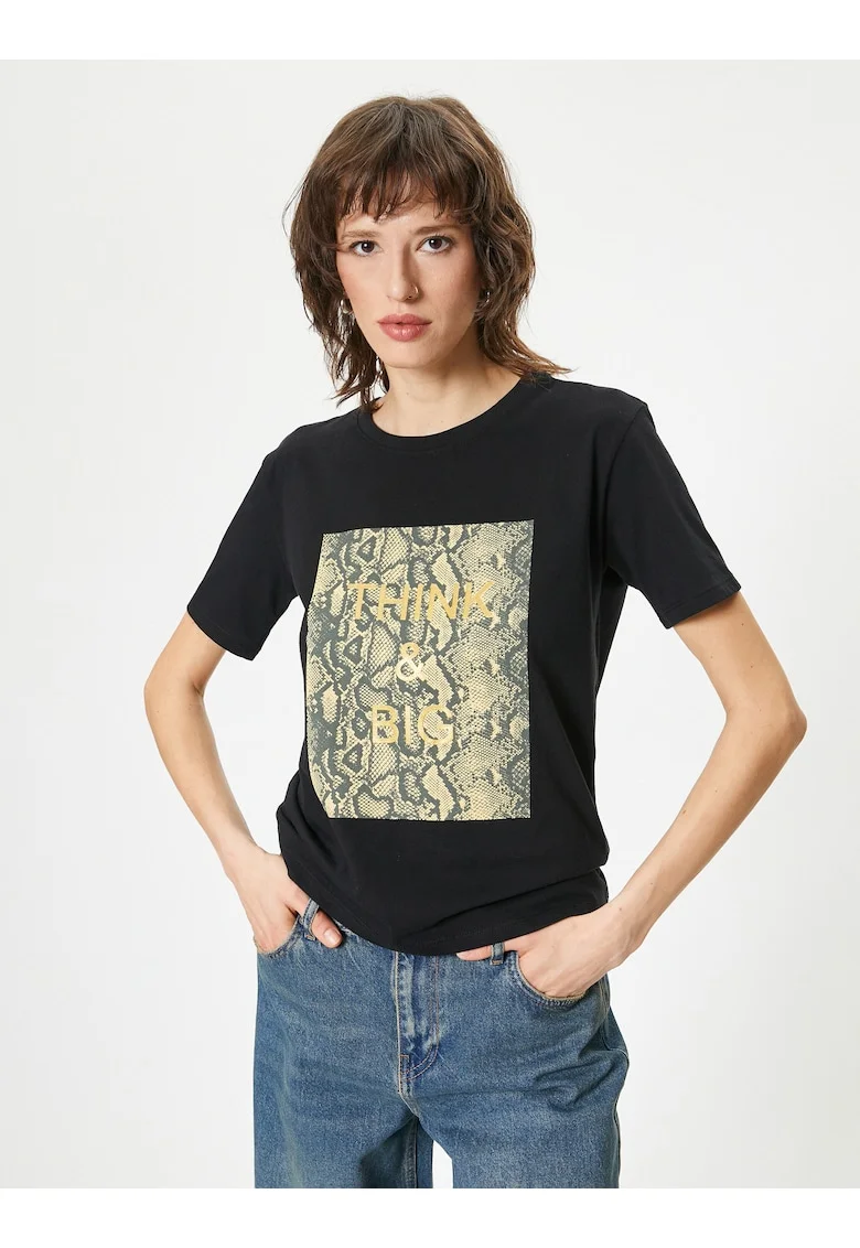 Tricou de bumbac cu imprimeu, Negru