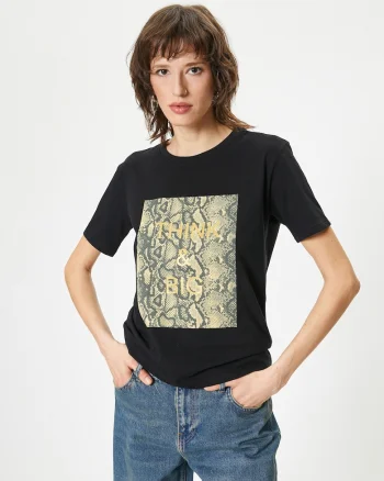 Tricou de bumbac cu imprimeu, Negru
