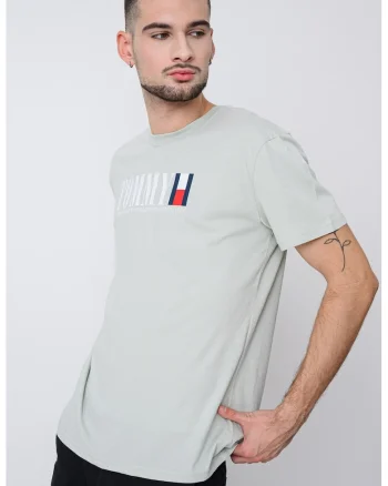 Tricou cu imprimeu logo si decolteu la baza gatului, Verde pal
