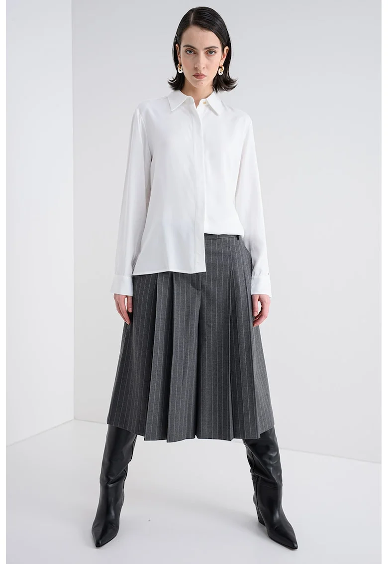 Pantaloni capri culotte cu dungi, Gri inchis
