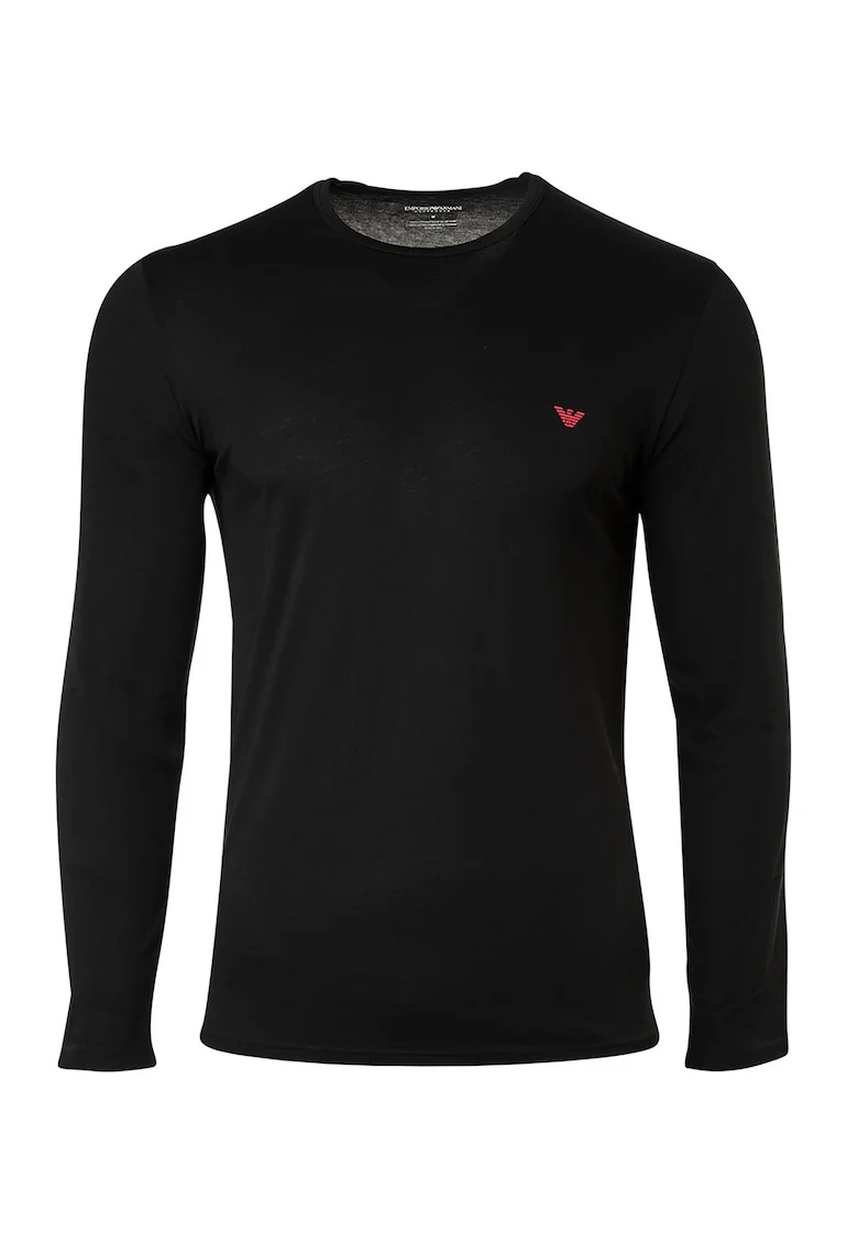 Bluza din bumbac cu decolteu la baza gatului, Negru