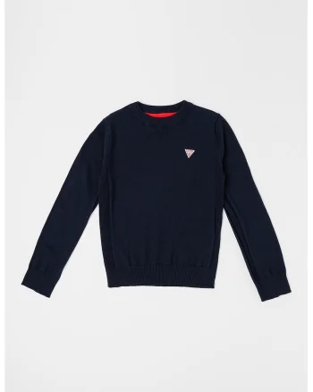 Pulover cu decolteu la baza gatului si logo, Albastru ultramarin