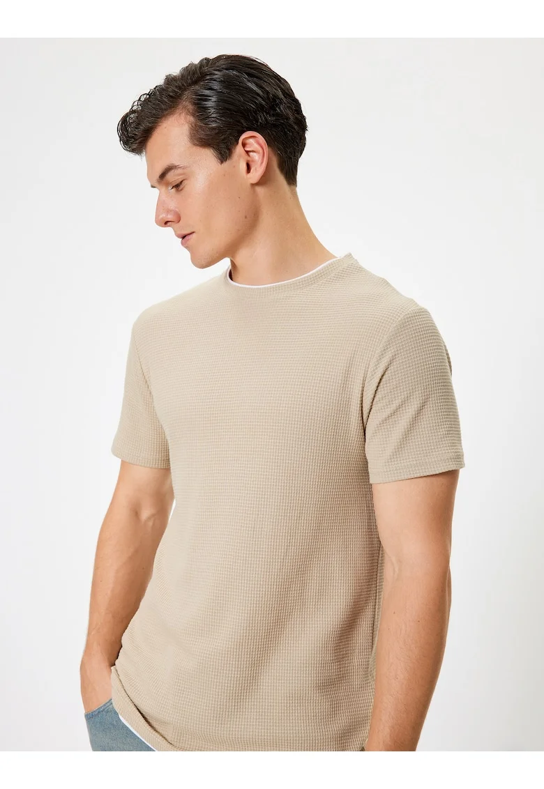 Tricou uni slim fit, Bej