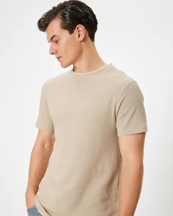 Tricou uni slim fit, Bej