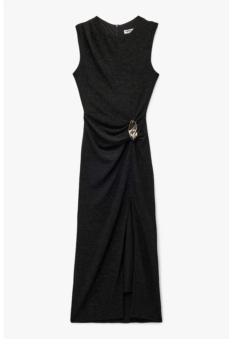 Rochie cu aspect stralucitor si model drapat, Negru