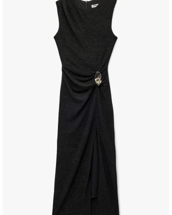 Rochie cu aspect stralucitor si model drapat, Negru