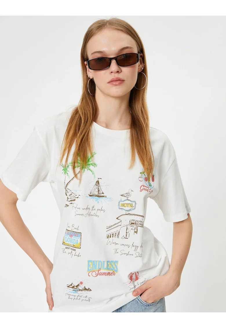Tricou relaxed fit din bumbac, Crem
