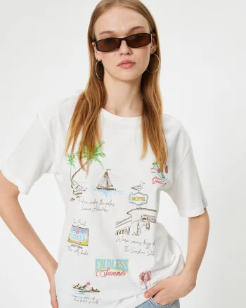 Tricou relaxed fit din bumbac, Crem