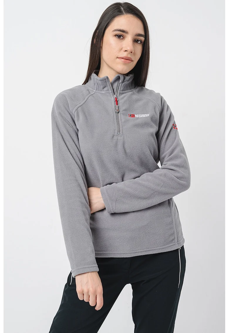 Bluza de trening din fleece cu fermoar scurt si maneci raglan, Gri cenusiu