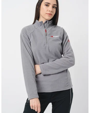 Bluza de trening din fleece cu fermoar scurt si maneci raglan, Gri cenusiu
