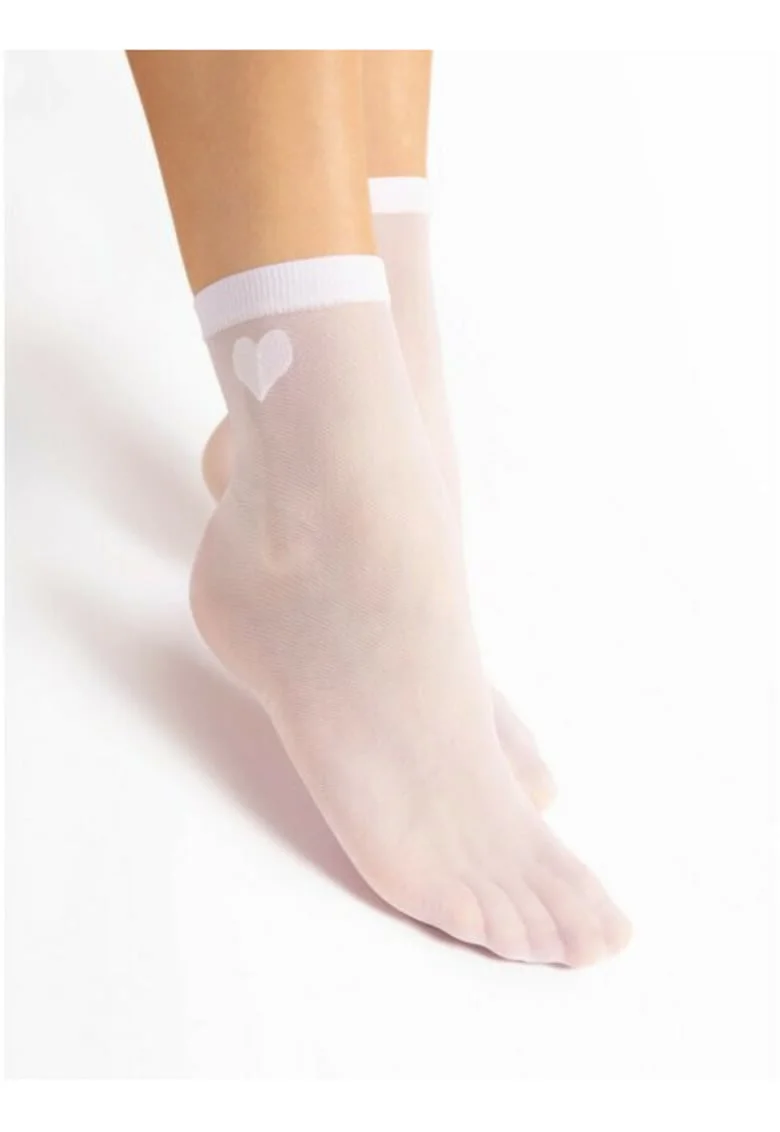 Sosete lycra albe cu inimioara alba  Cupido 20 den, Alb