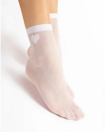 Sosete lycra albe cu inimioara alba  Cupido 20 den, Alb