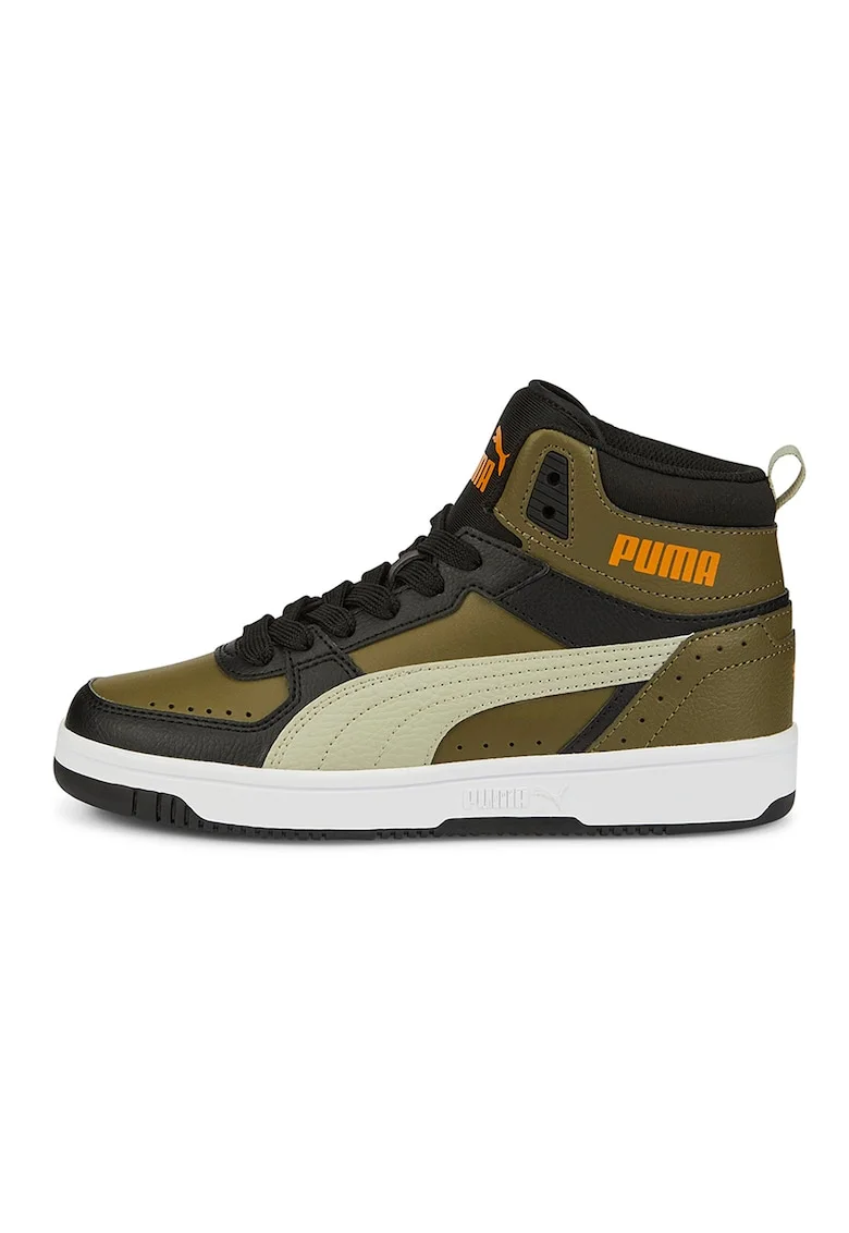 Pantofi sport mid-high de piele ecologica Rebound, Negru/Portocaliu/Verde masliniu