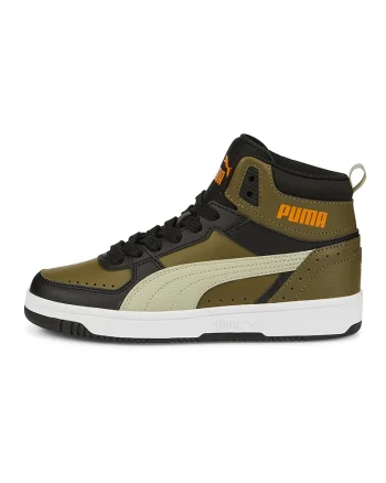 Pantofi sport mid-high de piele ecologica Rebound, Negru/Portocaliu/Verde masliniu