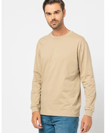 Bluza de bumbac organic cu decolteu la baza gatului, Kaki