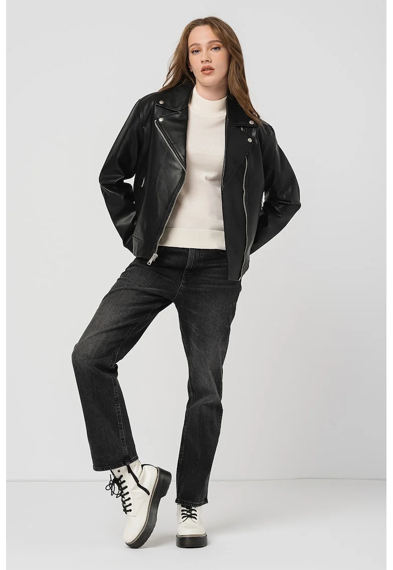Jacheta biker de piele ecologica, Negru